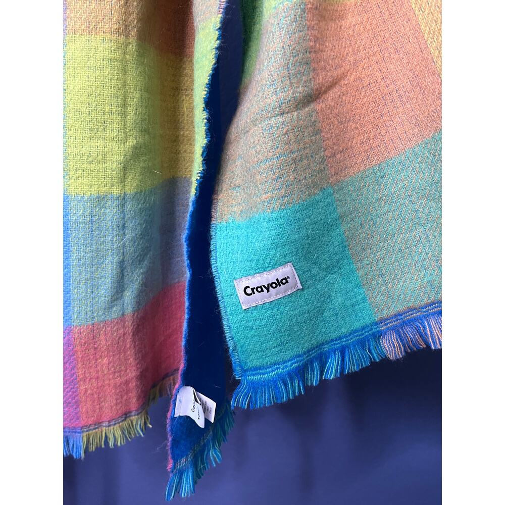 Crayola x Kohl’s Plaid Blanket Scarf Multicolor Fringe Oversized Wrap 74x24 NWOT - Picture 3 of 5